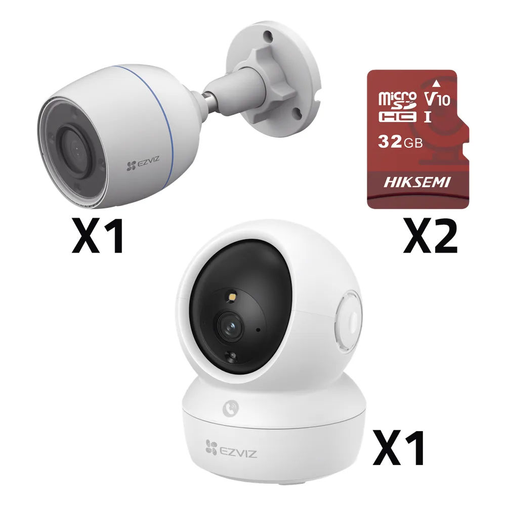 Kit de cámaras WiFi / Incluye 1 pieza CS/H6C/5MP  Para Uso en Interior / 1 pieza CS-H3C Para Uso en Exterior / 1 PZA Micro SD HS-TF-E1/32G / Detección de Movimiento / Notificaciones Instantáneas