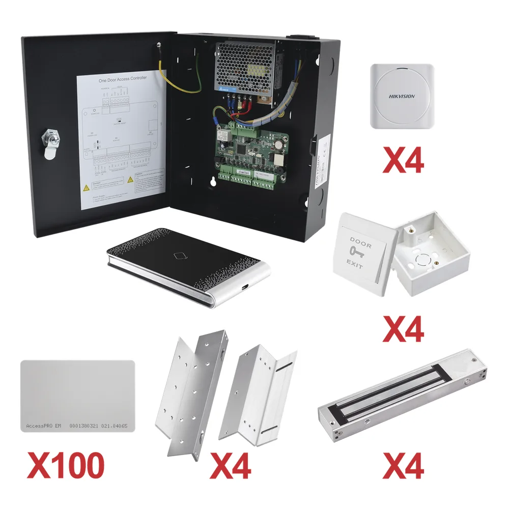 Kit de Control de Acceso con TARJETA para 4 Puertas  / TODO INCLUIDO / Software IVMS4200 incluido