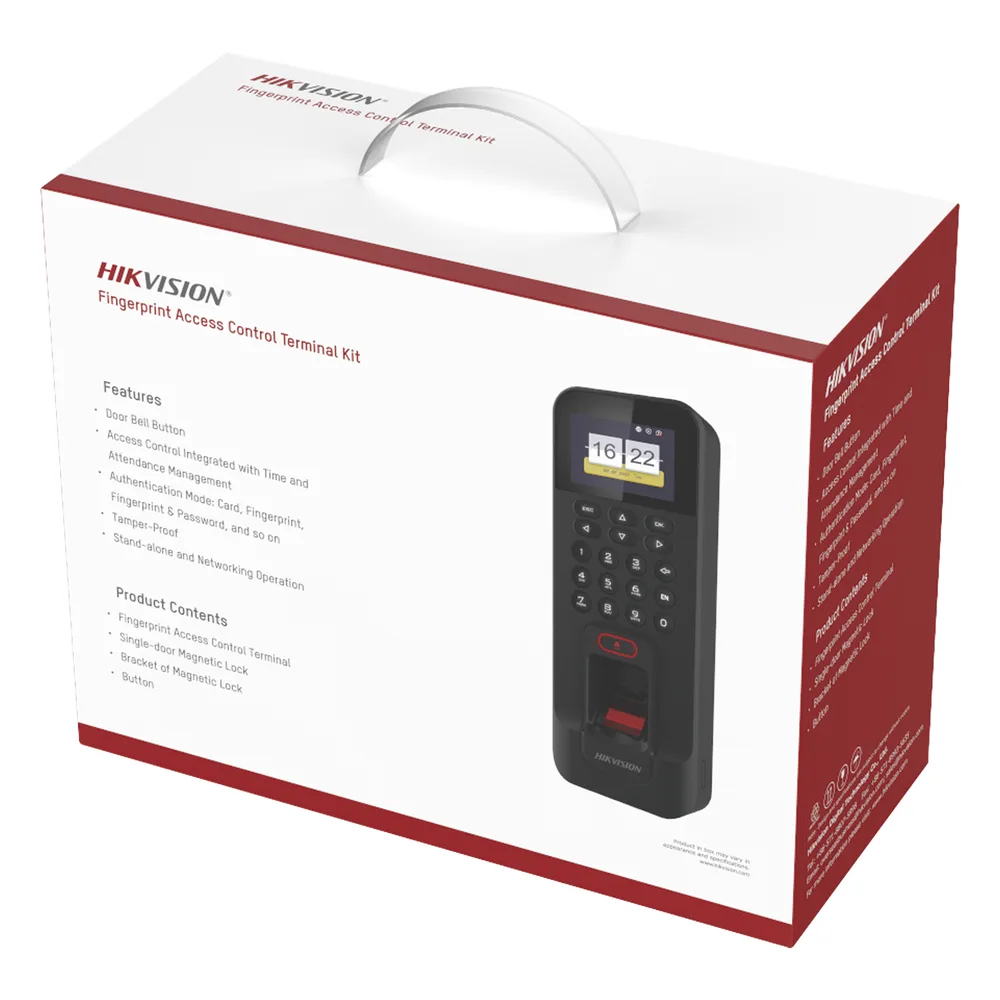 Kit de Control de Acceso TODO INCLUIDO con Lector de Huellas y Tarjetas / 3,000 Huellas / Compatible con App Hik-Connect / Incluye Electroimán  Botón de Salida y Montajes Z y L para imán (DS-K1T804) – vista 2