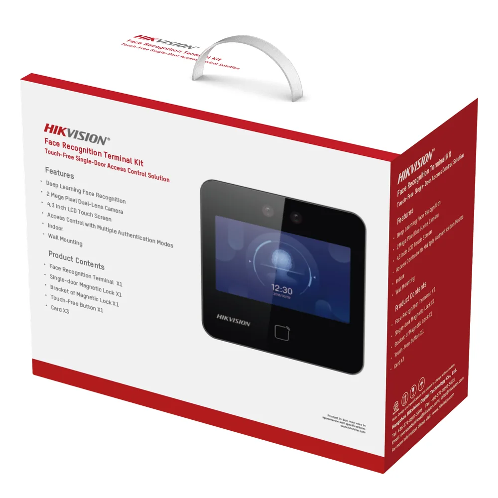 Kit de Control de Acceso TODO INCLUIDO con Lector de Rostros, QRs y Tarjetas / 1,500 rostros / Compatible con App HIKConnect /Incluye Electroimán  Botón de Salida y Montajes Z y L para imán / HIK-IA