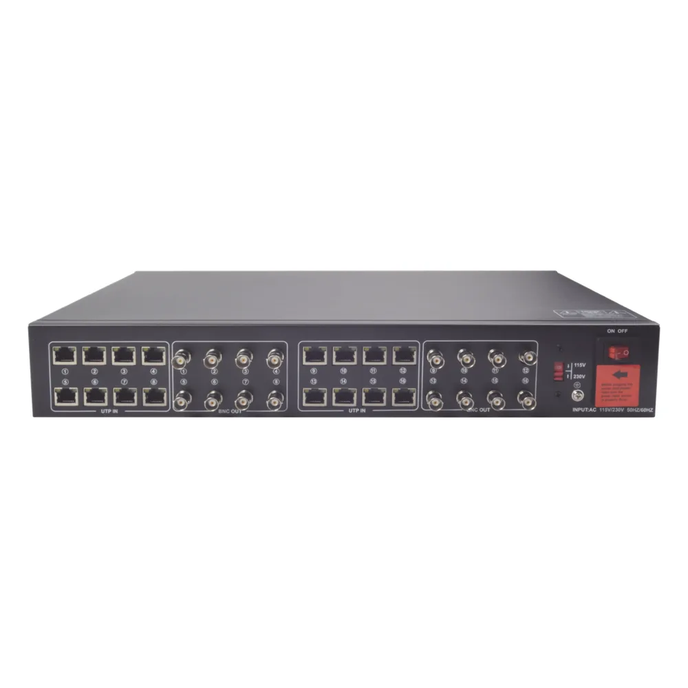 Kit de TRANSCEPTOR ACTIVO DE 16 Canales / VIDEO+PODER en un solo Cable UTP / 150m en 4K, 200m en 5 MP/ Envía 36 Vcc y recibe 12 Vcc / TODO INCLUIDO PARA RACK / Compatible con cámaras HD-TVI/CVI/AHD/CVBS / Instalación Limpia – vista 3