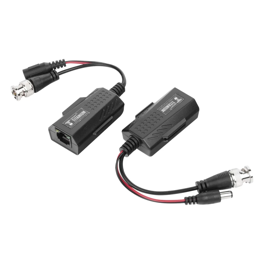 Kit de transceptores activos con conector para alimentación (12V/24Vcc/AC) TurboHD para aplicaciones de video por UTP Cat5e/6 en HD. Distancia de hasta 150 m en 4K