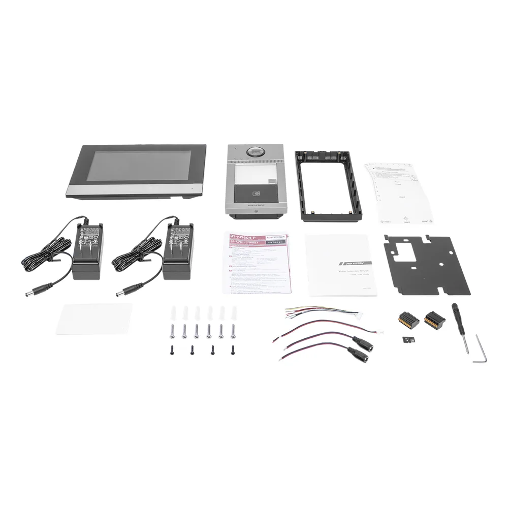 Kit de Videoportero IP PoE Estandar con llamada a App de Smartphone (Hik-Connect) / Apertura con Tarjeta MIFARE / Frente de calle IK08 & IP65 / Soporta 2 puertas