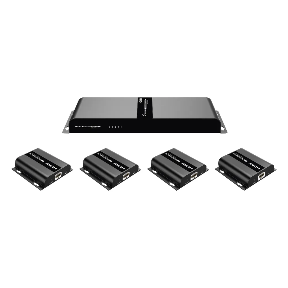 Kit Divisor y Extensor HDMI (Extender Splitter) | Divide 1 Fuente HDMI a 4 Pantallas | Extiende la señal HDMI hasta 120 m | Resolución 1080P @ 60 Hz | Cat 6/6a | Soporta IR | Baja Latencia | Uso24/7 | Alimente solo el Tx (PoC). – vista 3