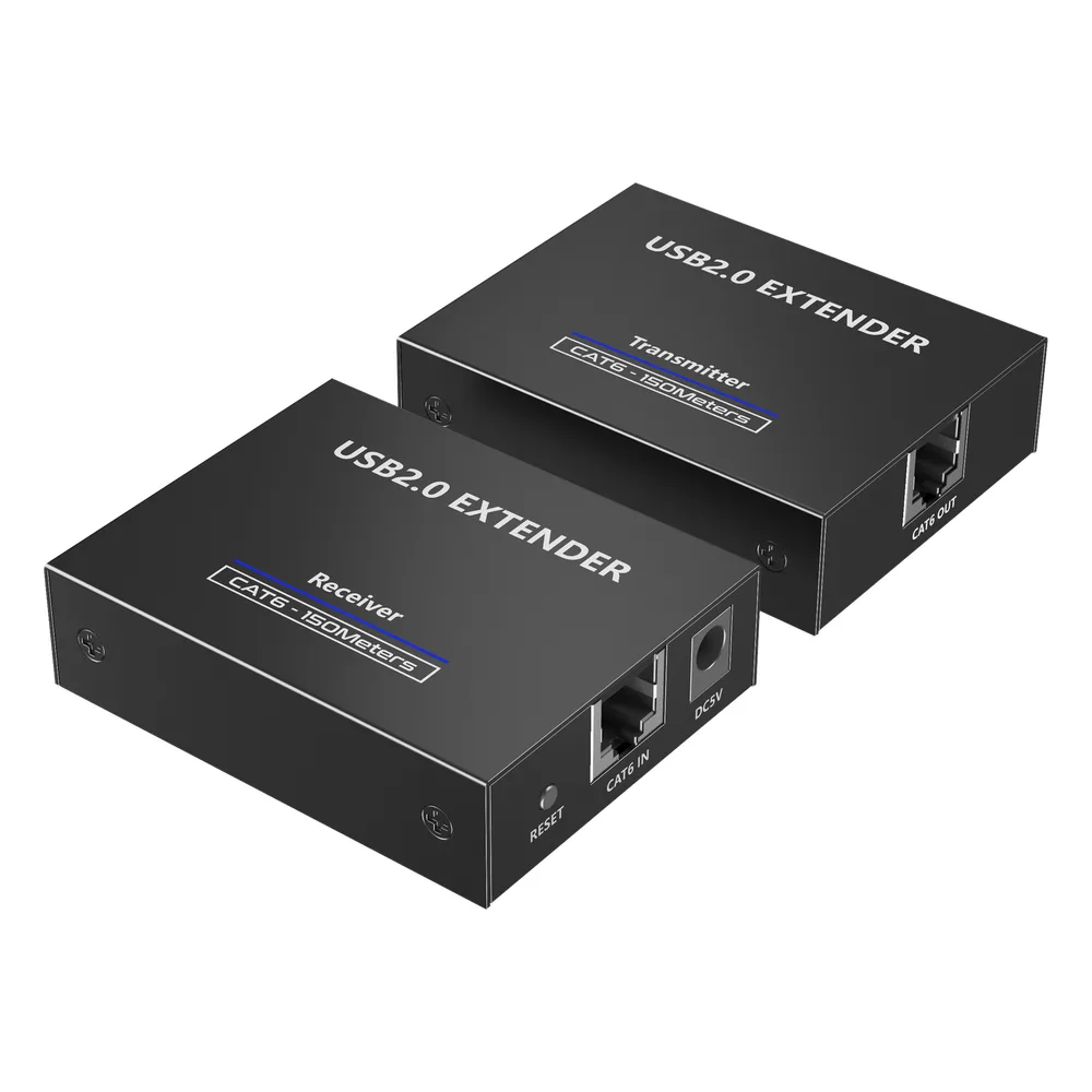 Kit EXTENSOR USB 2.0 de 4 Puertos para Distancias de Hasta  150 m | Soporta USB 2.0, USB 1.1 y USB 1.0 | UTP Cat 5e/6/6a/7 | Soporta Switch Gigabit | Ideal para Cámaras WEB, Impresoras, Escáner, Memorias, Mouse, etc.