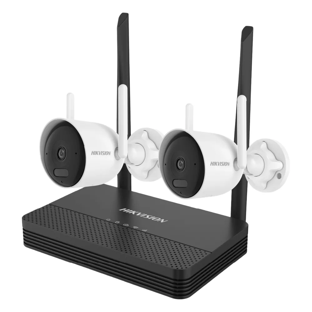 Kit IP Inalámbrico 4 Megapixel / NVS 4 Canales / 2 Cámaras Bala para Exterior con Lente 2.8 mm y Dual Light (30 mts IR + 30 mts Luz Blanca) / Audio Bidireccional (Micrófono y Bocina) / Soporta Micro SD de 512 GB