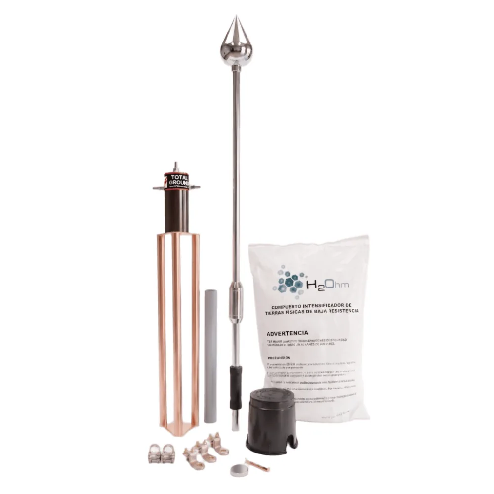 Kit Pararrayo con Punta de Acero Inoxidable con Avance de Cebado de 60 m. y Accesorios de Instalación en Torre.