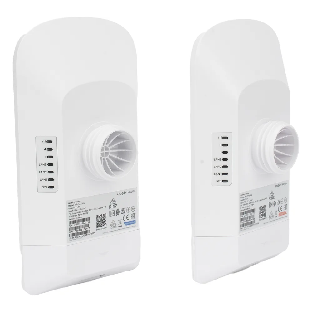 Kit Punto a Punto Ruijie RG-EST350G / Wi-Fi 5 (802.11ac Wave2) 867 Mbps / Antena 16 dBi MIMO 2x2 MU-MIMO / 3 Puertos Gigabit / Alcance 5 km (16,404 ft) / IP55 / Administración Cloud – vista 4