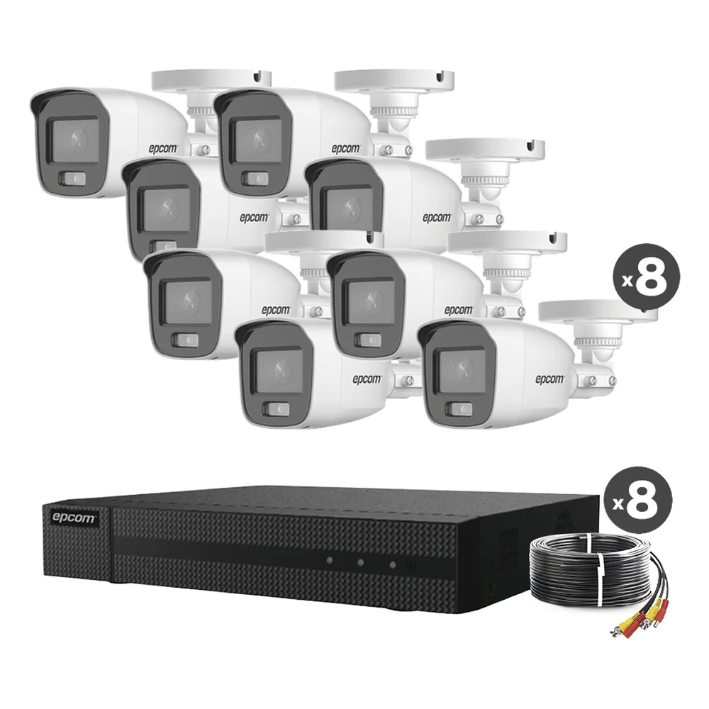Kit TurboHD 1080p / DVR 8 Canales / 8 Cámaras Bala ColorVu con Microfono Integrado / Fuente de Poder / Accesorios de Instalación