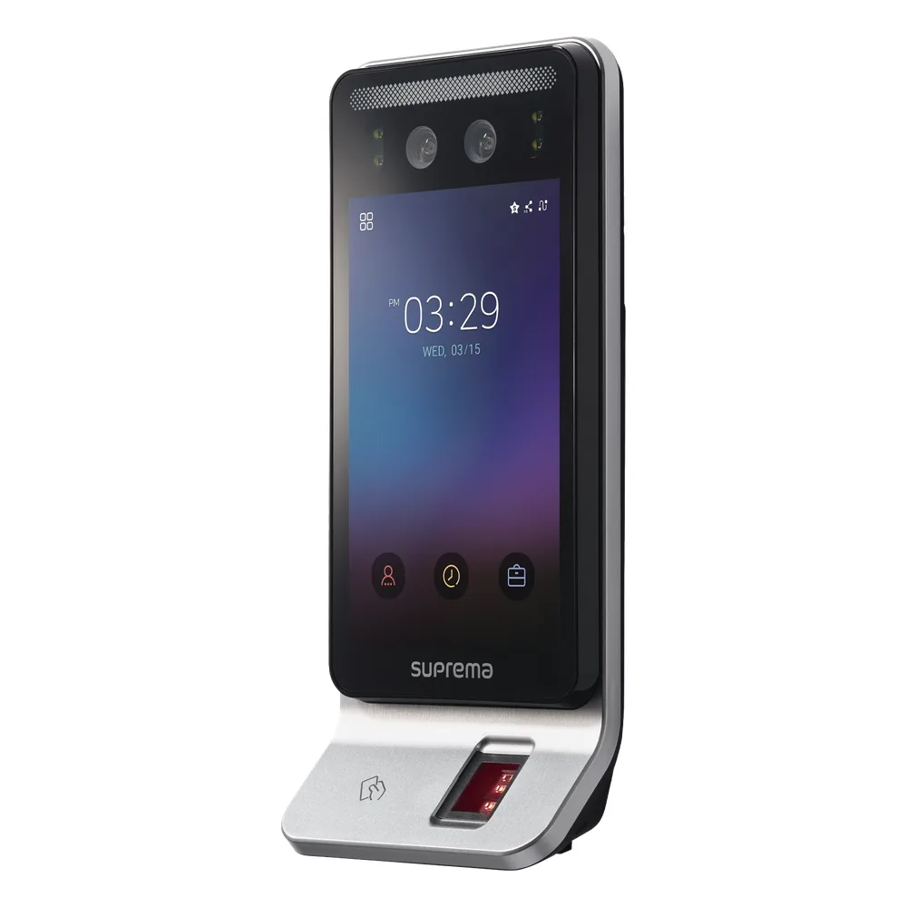 Lector Multi-tecnologia con detector de cubrebocas- Reconocimiento Facial, Huella, Tarjeta Móvil y lector de RFID(125kHz EM & 13.56 Mhz MIFARE)  Compatible con BioStar2,  Uso para Control de Acceso y Asistencia – vista 2