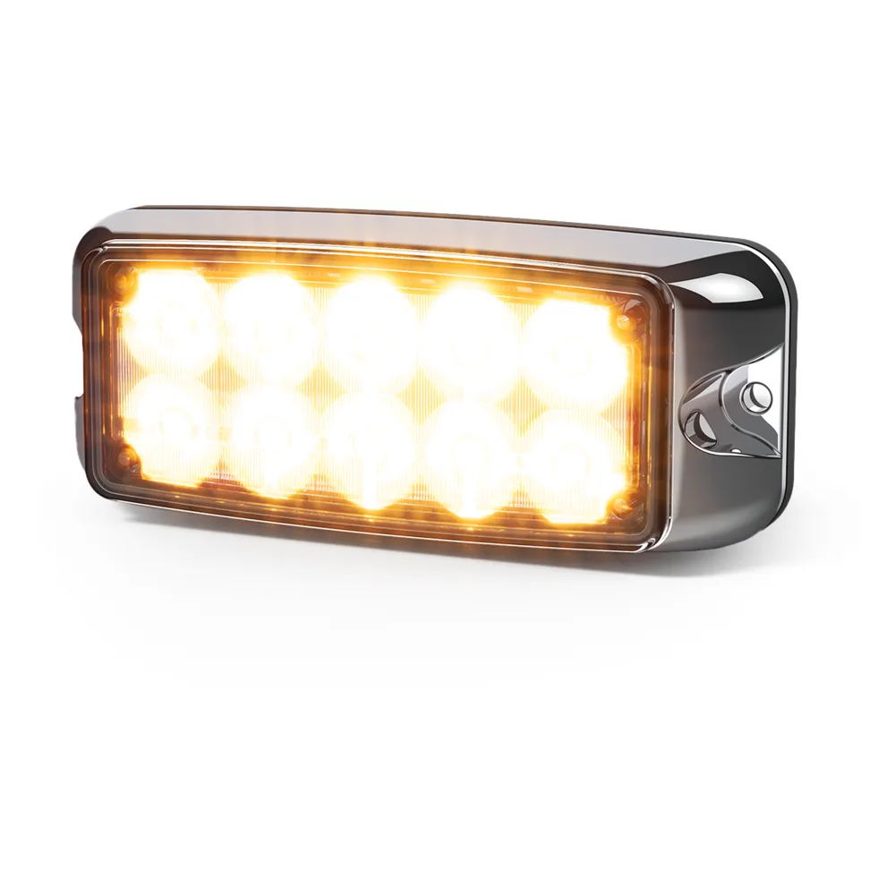 Luz de Advertencia de 10 LED, Ambar/Blanco, 5x2 Pulgadas, Lente Transparente, Bisel Cromado – vista 2