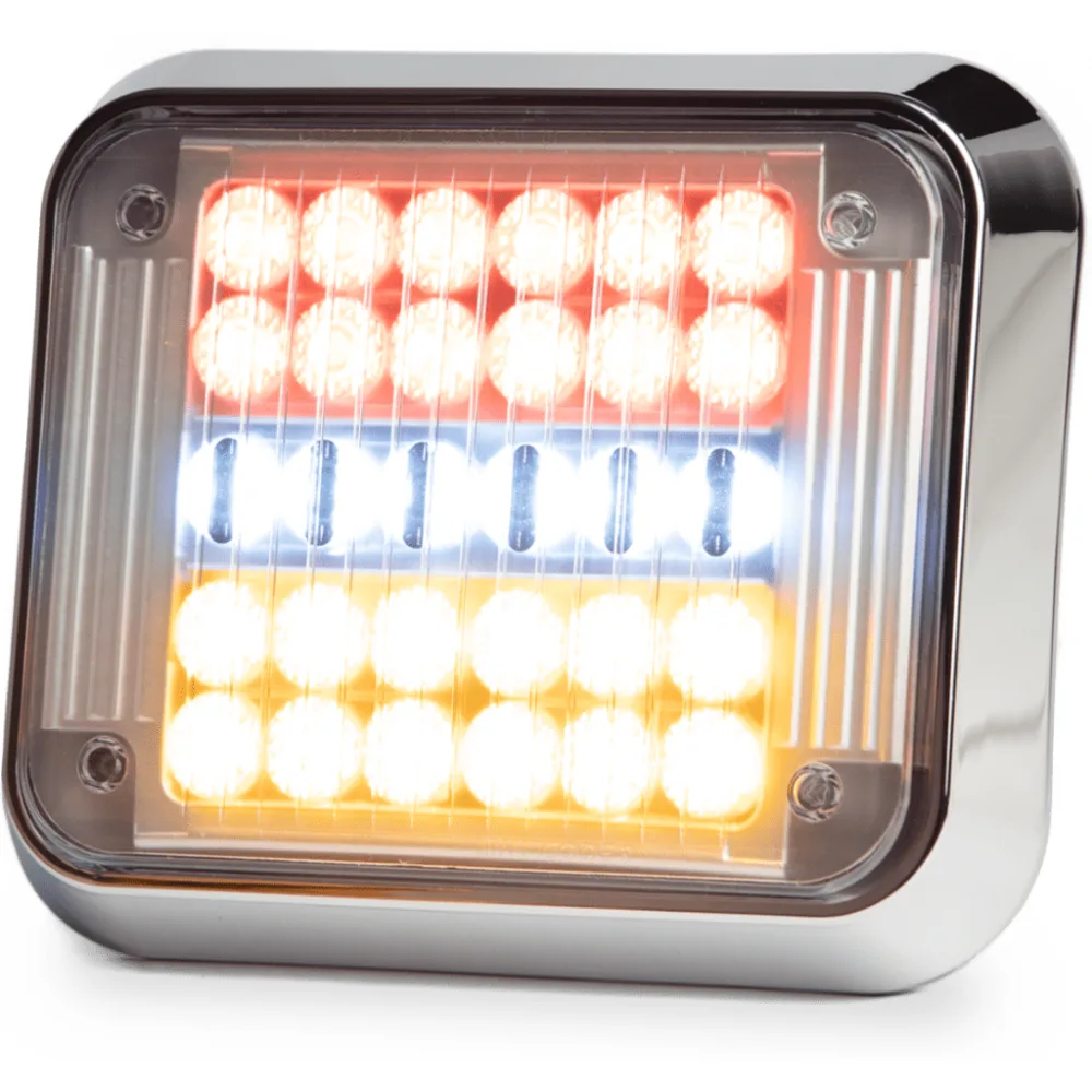 Luz Perimetral 7x9" STTR (Rojo/Blanco/Ámbar) 12V Bisel Cromado