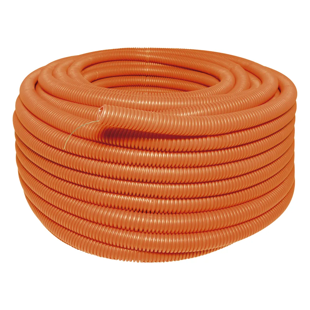 Manguera Poliducto Corrugado Flexible Naranja Reforzado de 3/4" x 50 m Para Instalaciones Eléctricas /Polietileno Alta Densidad HDPE/ Sin guía /Resistente a Intemperie.