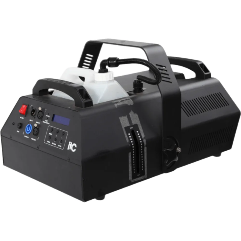 Máquina de Humo Profesional / 1500W / Salida Máxima 26,600 pies cúbicos por minuto / Distancia de Rocío 6 m (19.7 ft) / Ángulo de Rocío 0-130° Ajustable / Control DMX512 e Inalámbrico / Tanque 4.0 L / P