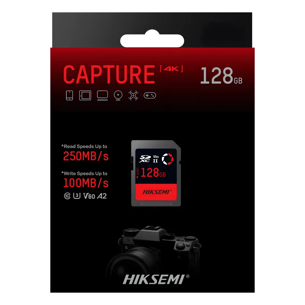 Memoria SD / 128 GB / 250 MB/s Lectura / 180 MB/s Escritura / V60 U3 / Para Fotografía Profesional 4K / HIKSEMI CAPTURE E60 – vista 2
