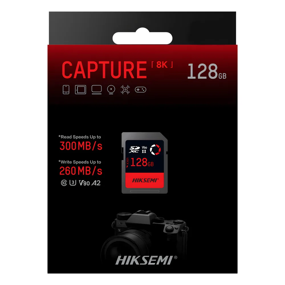 Memoria SD / 128 GB / 300 MB/s Lectura / 260 MB/s Escritura / V90 U3 / Para Video 8K Profesional / HIKSEMI CAPTURE E90 – vista 2