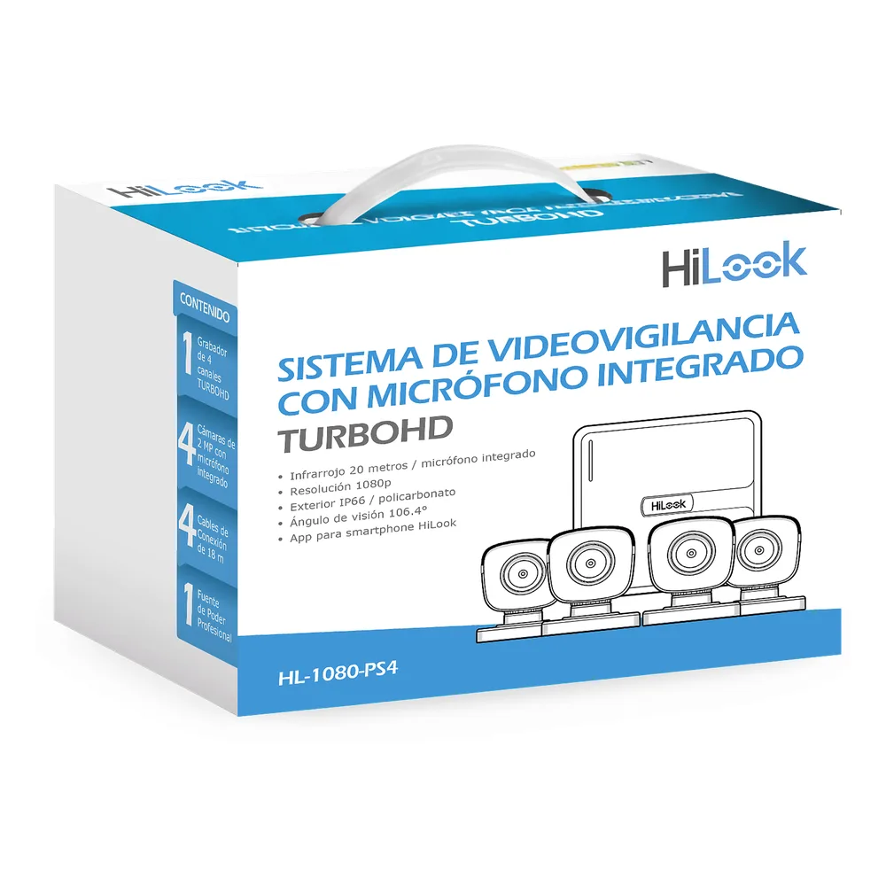 (MICRÓFONO Integrado) Kit TurboHD 1080p Lite / DVR 4 canales / Audio por Coaxitron / 4 Cámaras Bala de Policarbonato con Micrófono Integrado