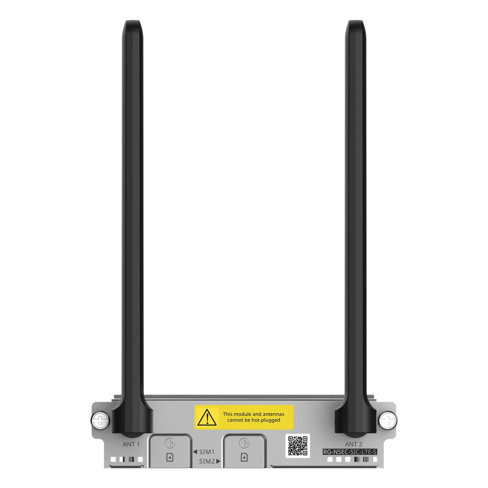 Módulo LTE 4G Compatible Firewalls RG-CF30XS / Ruijie RG-NSEC-SIC-LTE-S / Dual SIM Single Standby / Interfaces SMA-J / Consumo 5W / Dimensiones 103.37 x 123 x 28 mm (4.07 x 4.84 x 1.10 in) / Línea Cybrey – vista 5