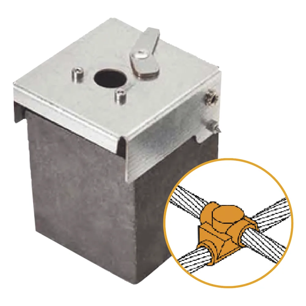Molde de Grafito Horizontal Unión en Cruz / Cable 2/0 AWG (70 mm²) / 50 Soldaduras / Acero Electrogalvanizado / Normativa IEC 62305