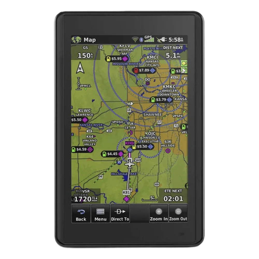 Navegador portátil aera 660, muestra información de trafico aéreo y una excelente visualización por medio de su pantalla con visión 3D touch screen.