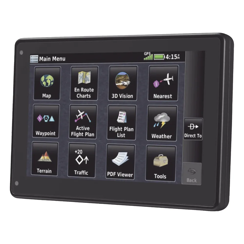 Navegador portátil aera 760, muestra información de trafico aéreo y una excelente visualización por medio de su  pantalla con visión 3D  touch screen. – vista 4