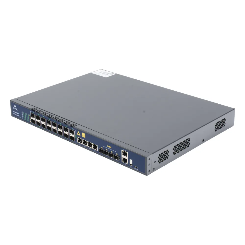 OLT de 16 puertos GPON con 8 puertos Uplink (4 puertos Gigabit Ethernet + 4 puertos SFP / puertos SFP+) hasta 2,048 ONUs – vista 4