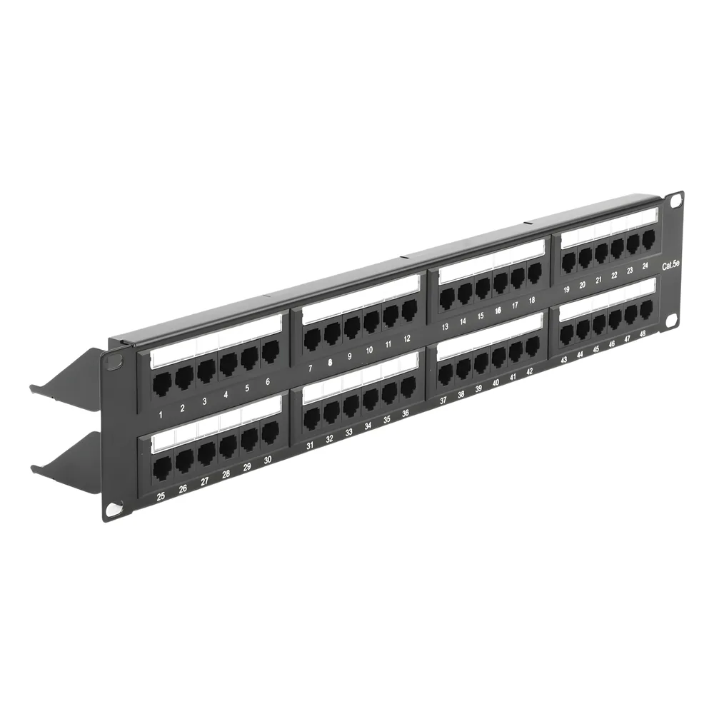 Panel de Parcheo de Impacto (110) UTP de 48 Puertos Cat5e 19 Pulgadas (48.26 cm), 2U con Barra para Organizar Cable – vista 3