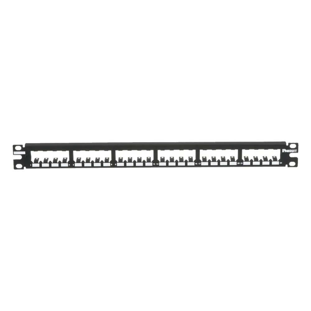 Panel de Parcheo Modular Mini-Com (Sin Conectores), Plano, Totalmente Blindado, de 24 Puertos, 1UR