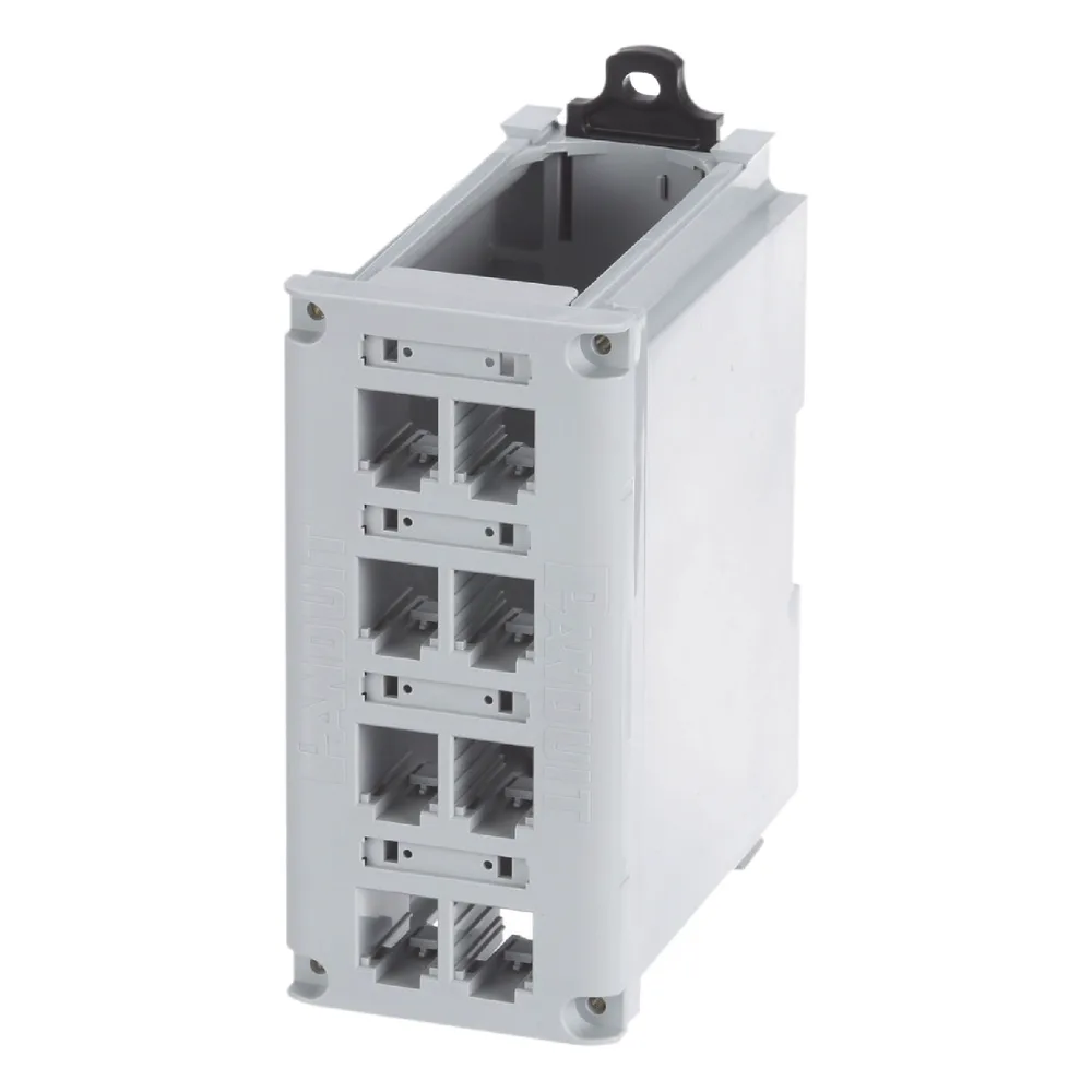 Panel de Parcheo Modular para Cobre, de Instalación en Riel DIN Estándar de 35 mm (1.38 pulgadas), 8 Puertos Mini-Com, Color Gris