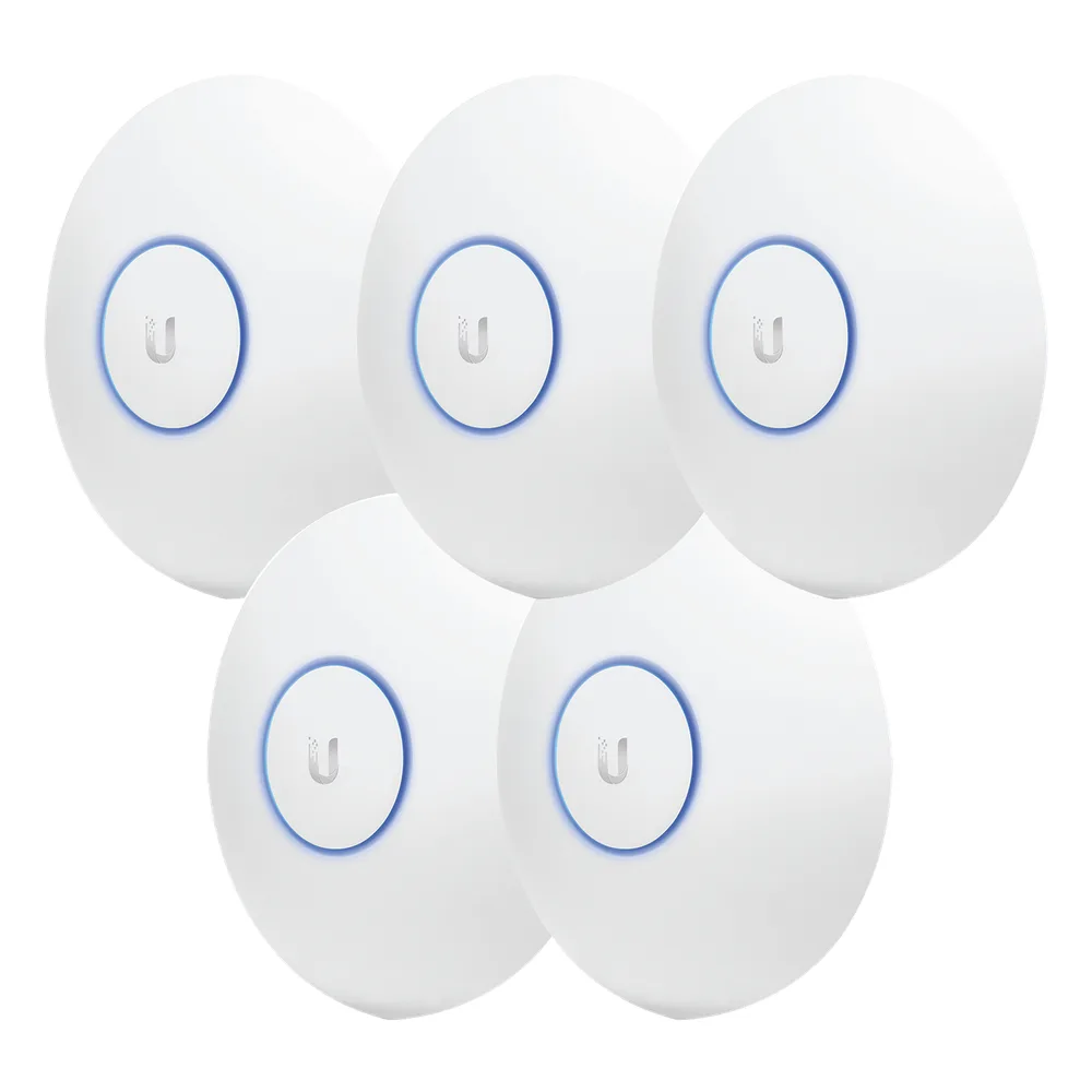Paquete de 5 Access Point UniFi de largo alcance, Doble banda 802.11ac MIMO2X2 para interior, PoE 802.3af, soporta 250 clientes, hasta 867 Mbps, Los equipos no incluyen poe se sugiere comprar aparte el  modelo POE-24-12W-G