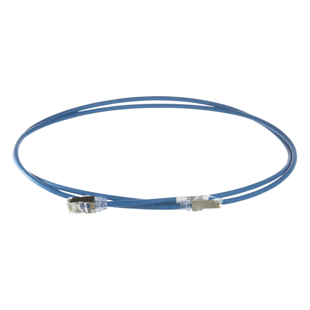 Patch Cord Cat6A, Diametro Reducido 28 AWG, Blindado S/FTP, CM/LS0H, 15 Metros (49.21 Pies), Color Azul