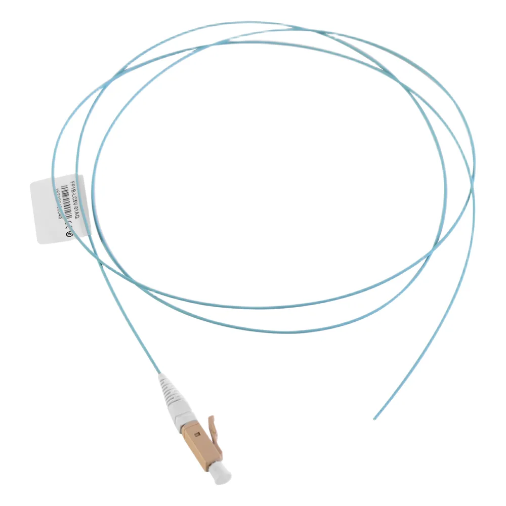 Pigtail de Fibra Óptica LC Simplex, Multimodo OM3 XGLO 50/125, OFNR, Color Aqua, 1 Metro (3.28 Pies)