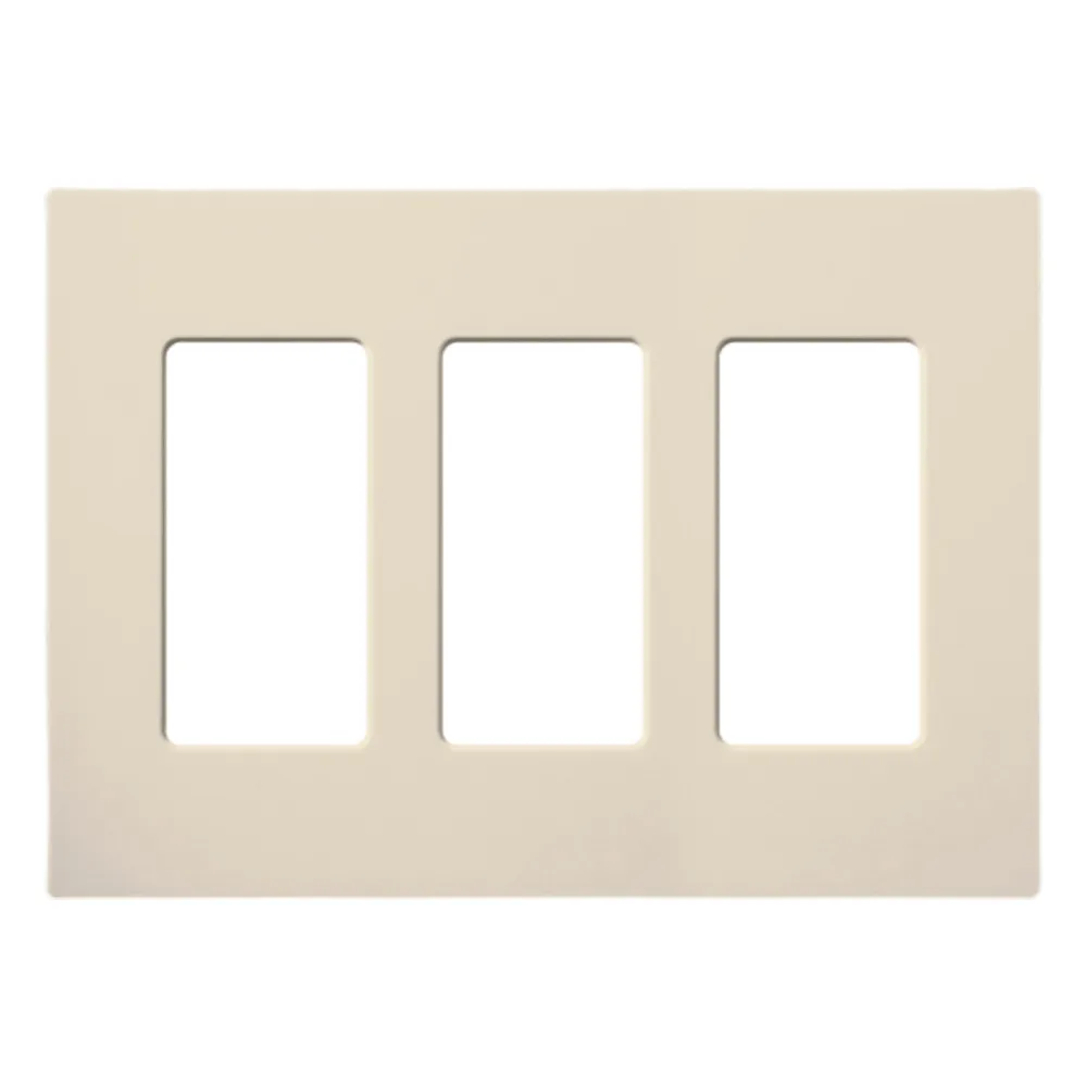 Placa de pared Claro de 3 espacios sin tornillos visibles, para atenuadores, apagadores y sensores Lutron con apertura estilo Designer, acabado brillante almendra claro