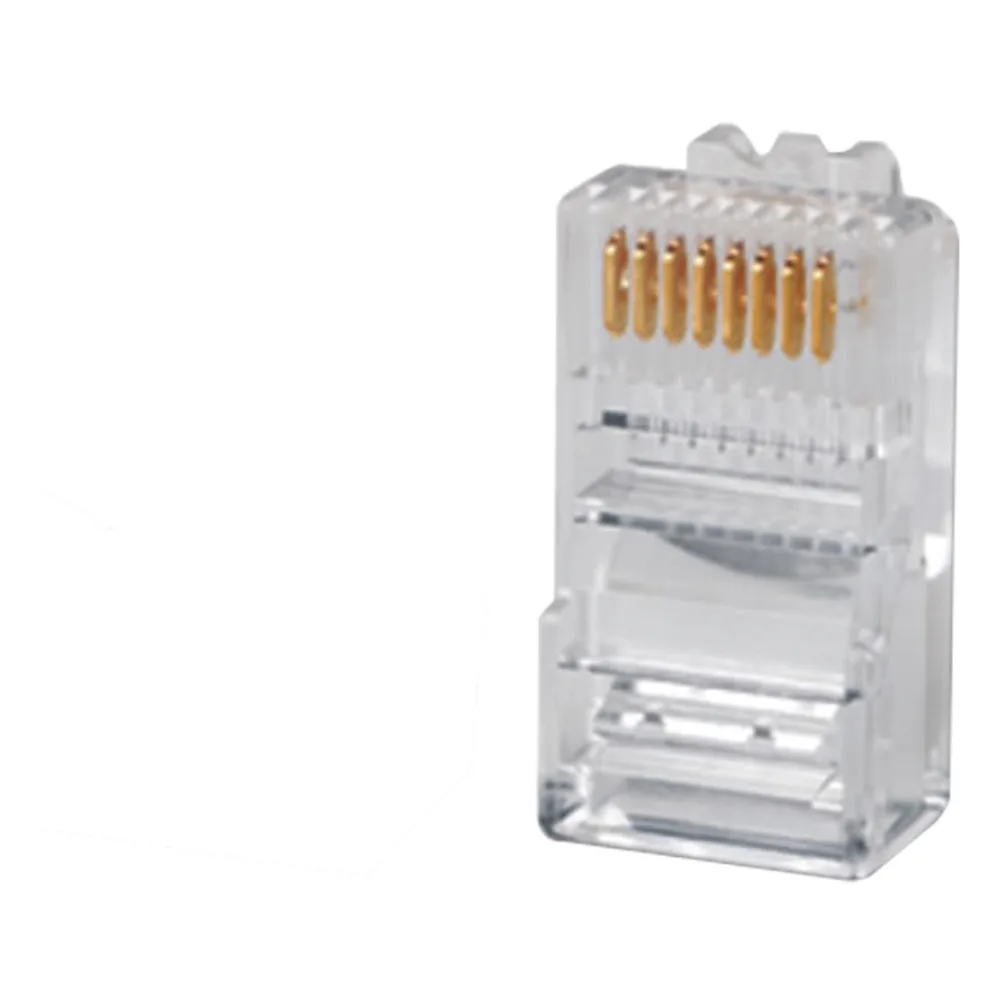 Plug RJ45 Cat5e, Para Cable UTP Calibre 22 a 26 AWG, Chapado en Oro de 50 Micras