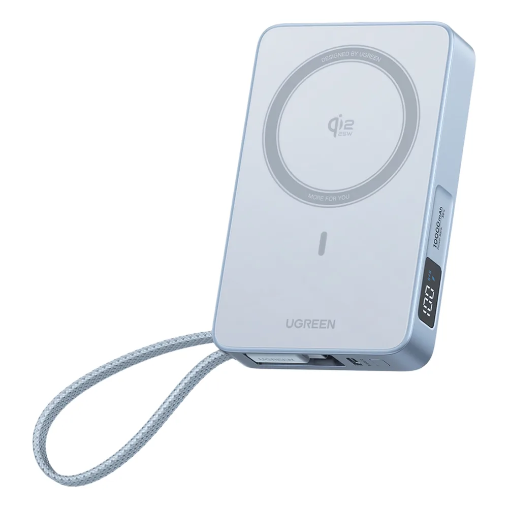 Powerbank  Magnético Inalámbrico / 10000 mAh 36 Wh / 30W USB-C PD3.0/PPS/UFCS + Cable Integrado 60W / Carga Inalámbrica 25W Qi2.2 MPP / Magnético 8N / Pantalla LED / 254 g – vista 2