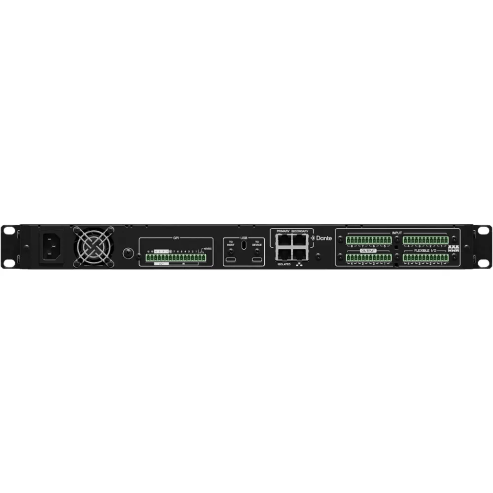 Procesador de Audio Digital | 8 Entradas y 4 Salidas Analógicas | 4 Canales I/O Flexibles | 16 x 16 Dante I/O | USB 2 x 2 | DSP – vista 3