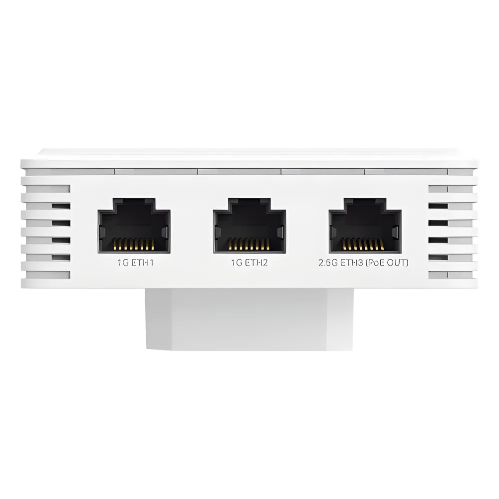 Punto de Acceso Omada / Wi-Fi 7 BE3600 MU-MIMO 2x2 / 1 Puerto Entrada 2.5 Gbps PoE ++ / 1 Puerto 2.5 Gbps PoE pass-through / 2 Puertos 1 Gbps / Mesh Omada / Operaciones Multiencale (MLO) / Configuración por Controlador o Stand-Alone / Para Montaje – vista 2