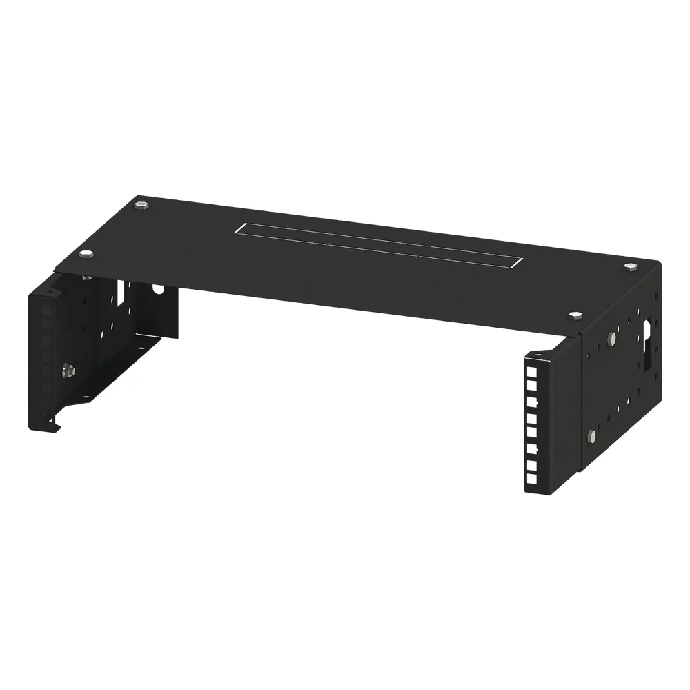 Rack Abierto de montaje en Pared, de 19in,  Profundidad Ajustable (8" a 12") de 2.5  Unidades de rack, con Capacidad de Crecimiento.