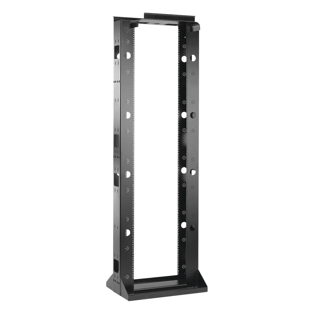 Rack Abierto Sísmico de 2 Postes Estándar de 19 in / 45U / 2.19 m (7.2 ft) de Altura / Capacidad 2,500 lb (1,134 kg) / Acero Calibre 10 (3.4 mm) / Certificación NEBS Zona 4 y OSHPD / Negro RAL 9005