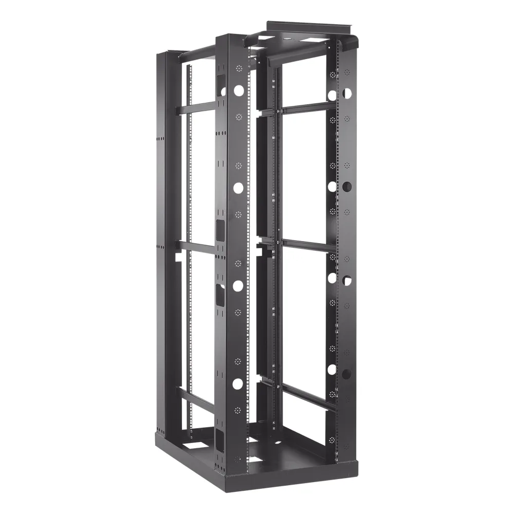 Rack Abierto Sísmico de 4 Postes Estándar de 19 in / 45U / 2.19 m (7.2 ft) de Altura / Capacidad 2,500 lb (1,134 kg) / Acero 3.4 mm / Certificación NEBS Zona 4 y OSHPD / Negro RAL 9005