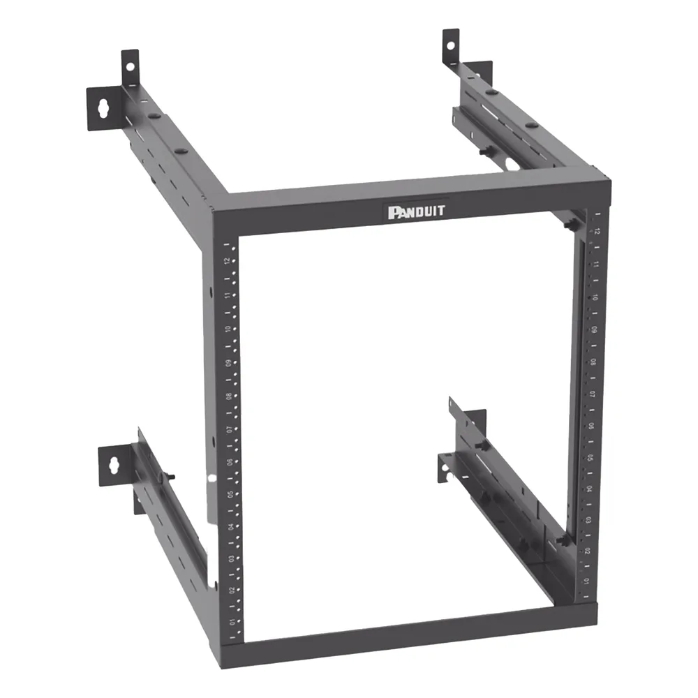Rack PanZone® de Montaje en Pared, de 19in, Profundidad Ajustable, Rieles Numerados y Roscados #12-24, 12 UR, Color Negro