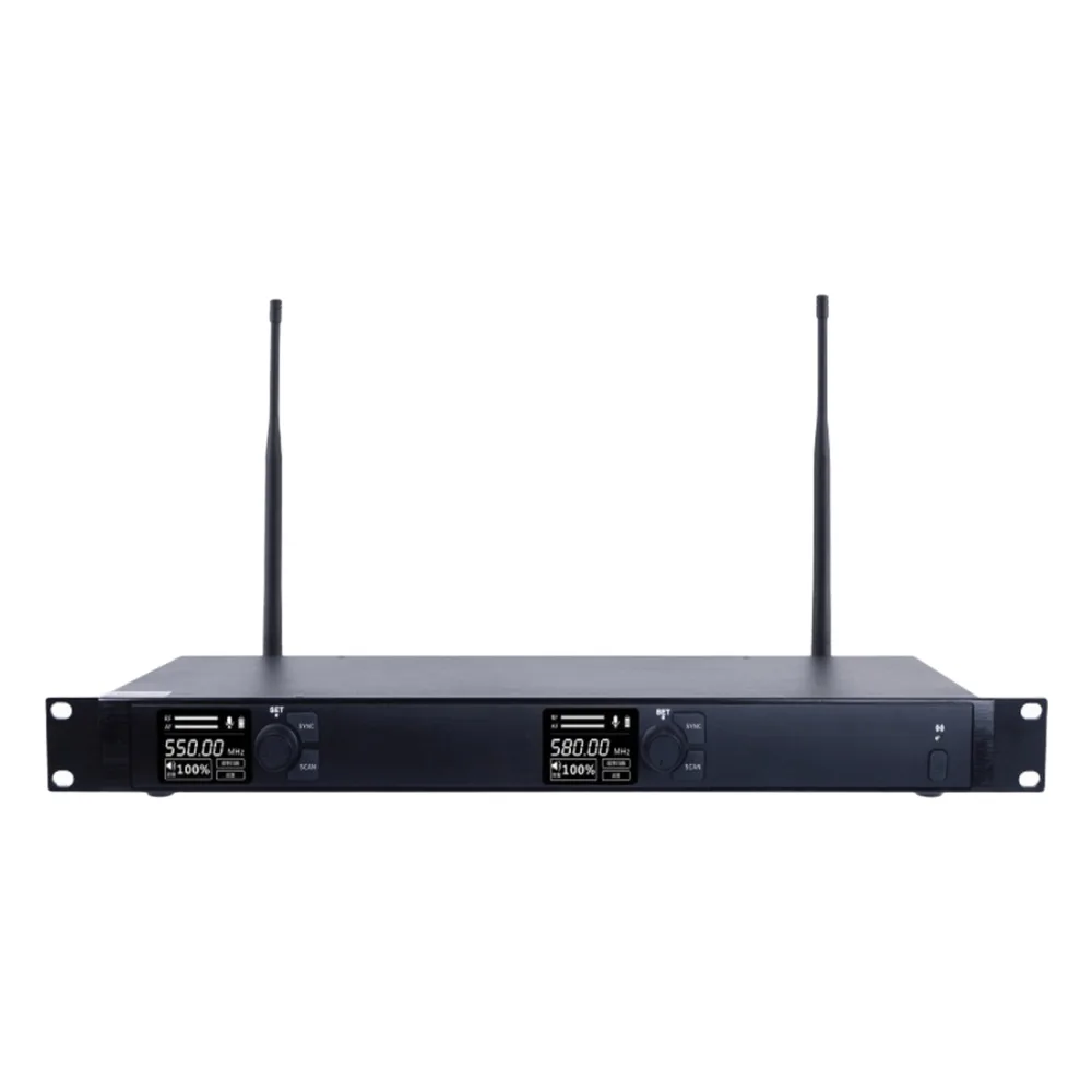 Receptor Inalámbrico Dual Canal Digital U-Band | 4 Bandas de Frecuencia (470-830 MHz) | Transmisión Digital pi/4-DQPSK | Pantalla TFT-LCD 2.2" | Anti-Interferencia con ID Code Pilot | Salidas Balanceadas y Desbalanceadas | Ecualizacion