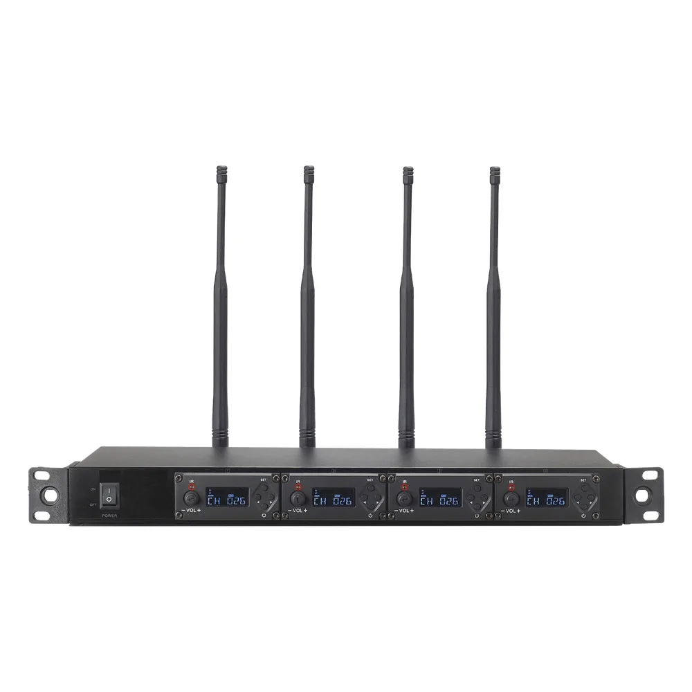 Receptor UHF para 4 micrófonos inalámbricos / Pantalla LCD de cristal liquido