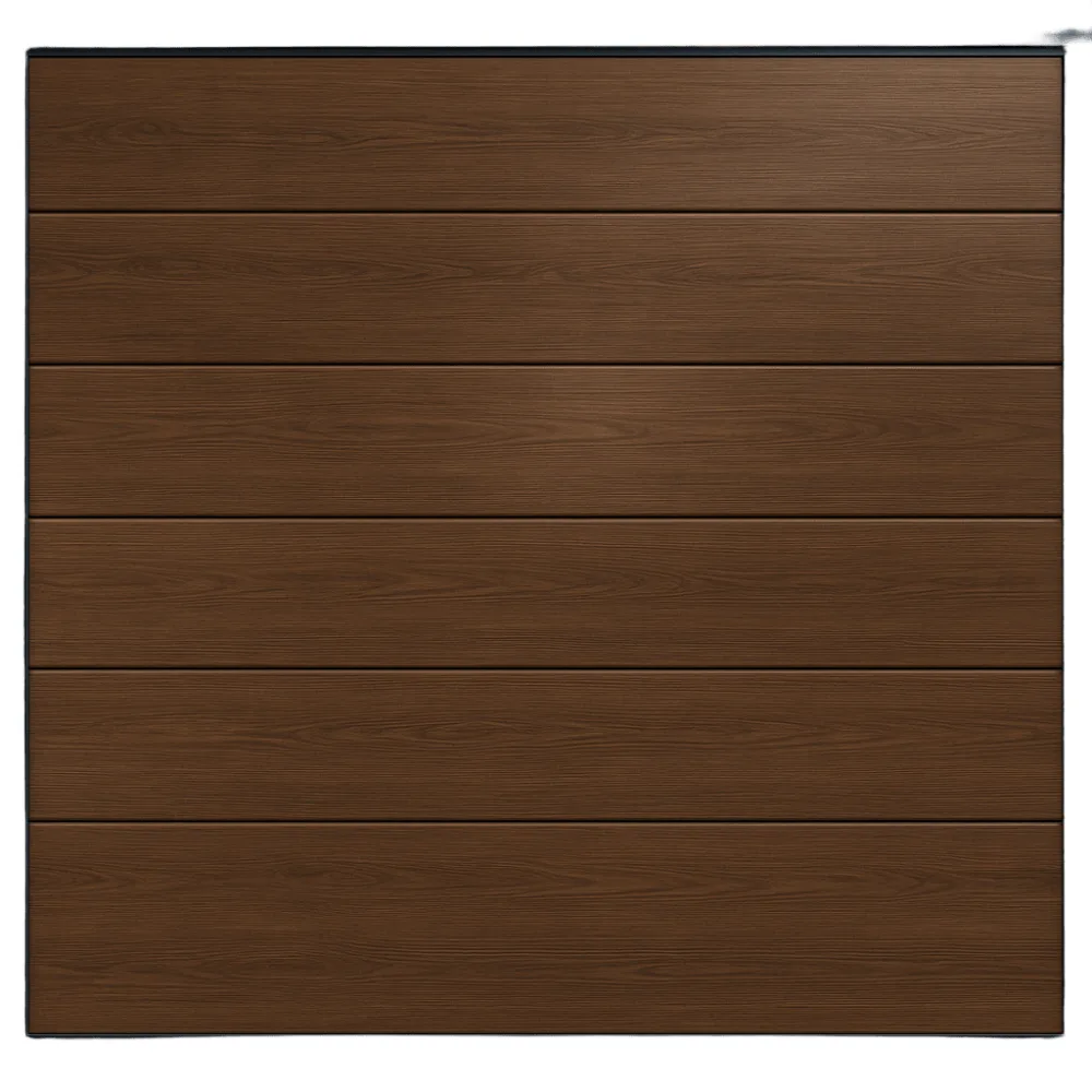 Seccion para puerta de Garage / Lisa / Linea Central / Panel de 18" / Color Cafe Oscuro / 14 pies Ancho / Estilo Americana.