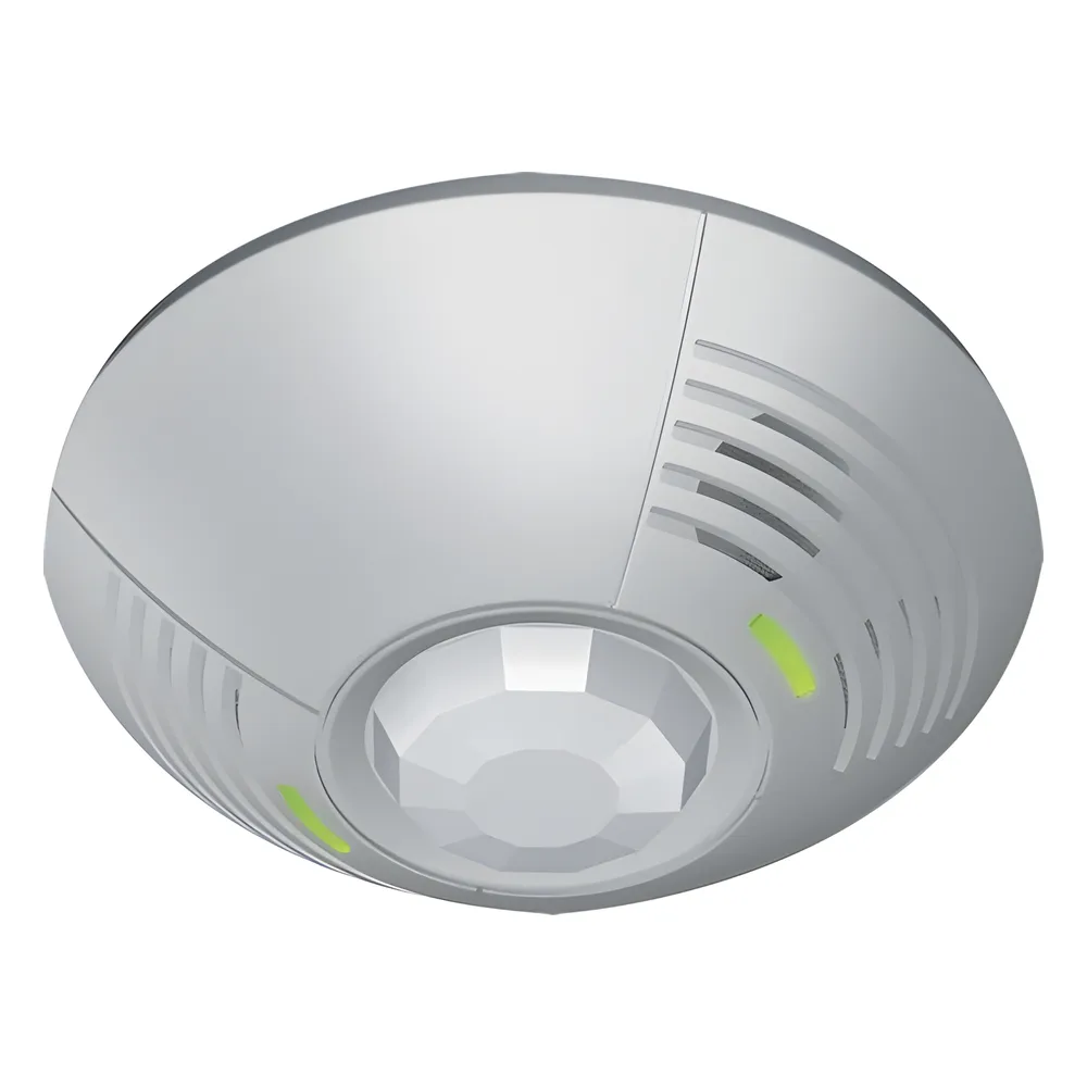 Sensor de ocupación de techo con doble tecnología ultrasónica e infrarroja, cobertura de 46 m² a 180 grados, relevador SPDT y fotocelda, integrable a sistemas Lutron