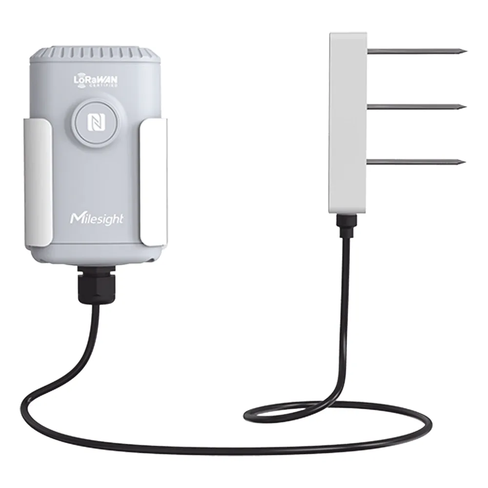 Sensor IoT de Suelo LoRaWAN / Humedad, Temperatura y Conductividad / Sonda FDR de Precisión / Batería 19,000 mAh (10 Años) / NFC + Milesight IoT Cloud