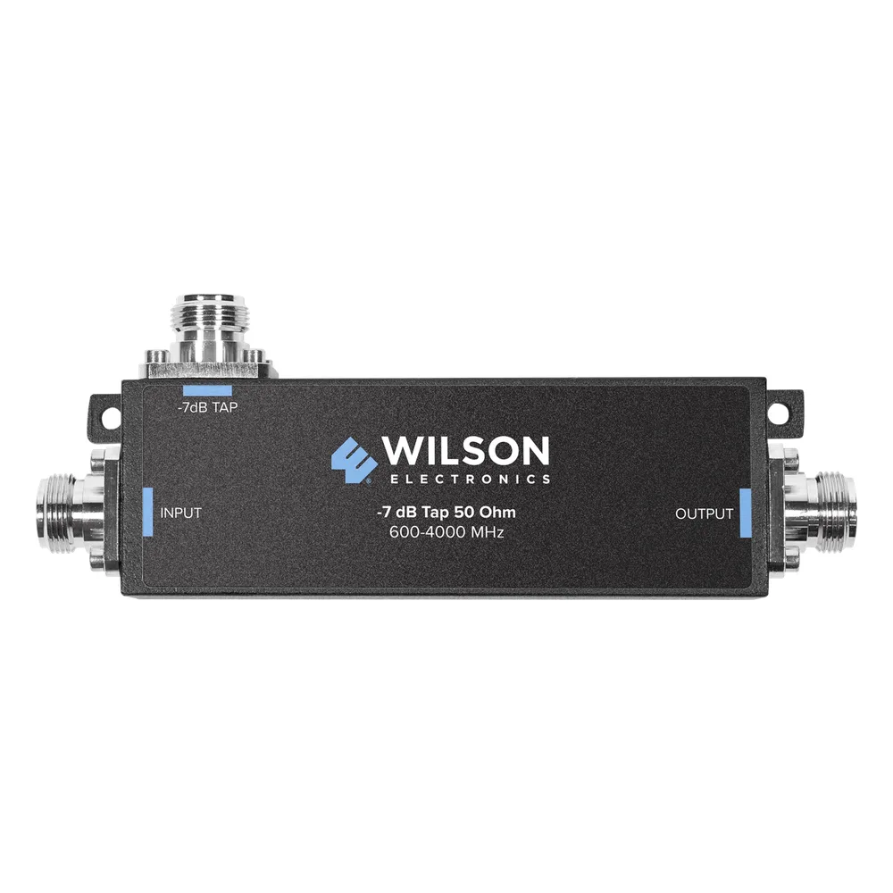 Separador TAP -7 dB con rango de frecuencia de 575 a 6000 MHz. Ideal para separar la antenas a diferentes longitudes de cable coaxial. 50 Ohm con conectores N Hembra.