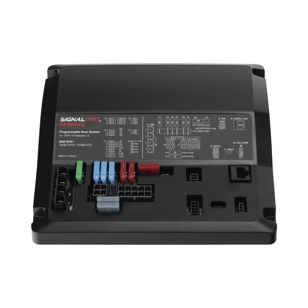 Sirena Vehicular de 200W de Potencia, Programable, Con Controlador Unimando de 15 Botones Para Control de Tonos, 12 Salidas Auxiliares y Micrófono – vista 2
