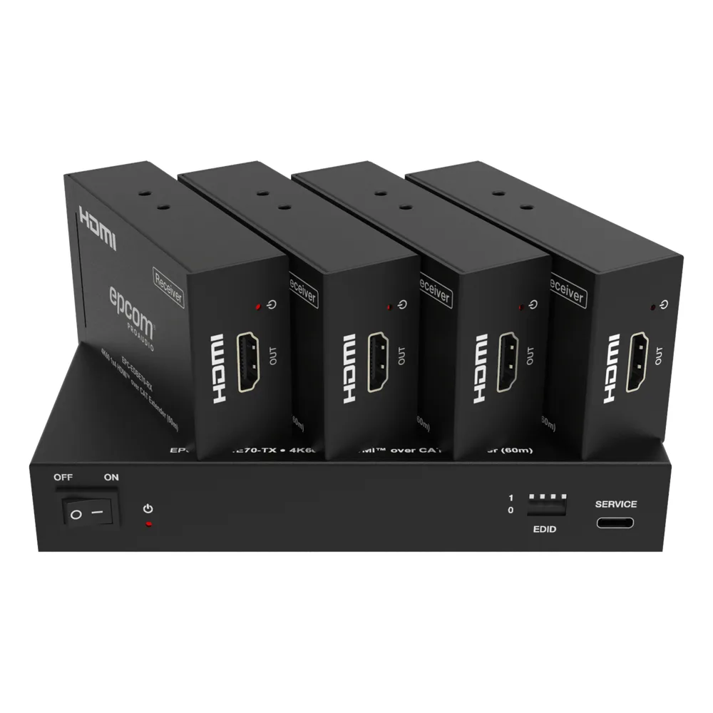 Splitter Extensor 1x4 | 4K@60Hz a 60m | 4K@30Hz a 70m | Cable Cat6 | EDID | HDCP 2.2 | Salida Loop