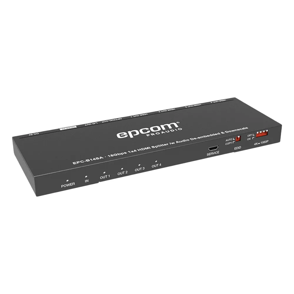 Splitter HDMI 1x4 | 1 Entrada a 4 salidas (Simultaneas) | 4K@60Hz | Extractor de Audio | Down Scaler | HDR  4:4:4 | EDID | 18Gbps